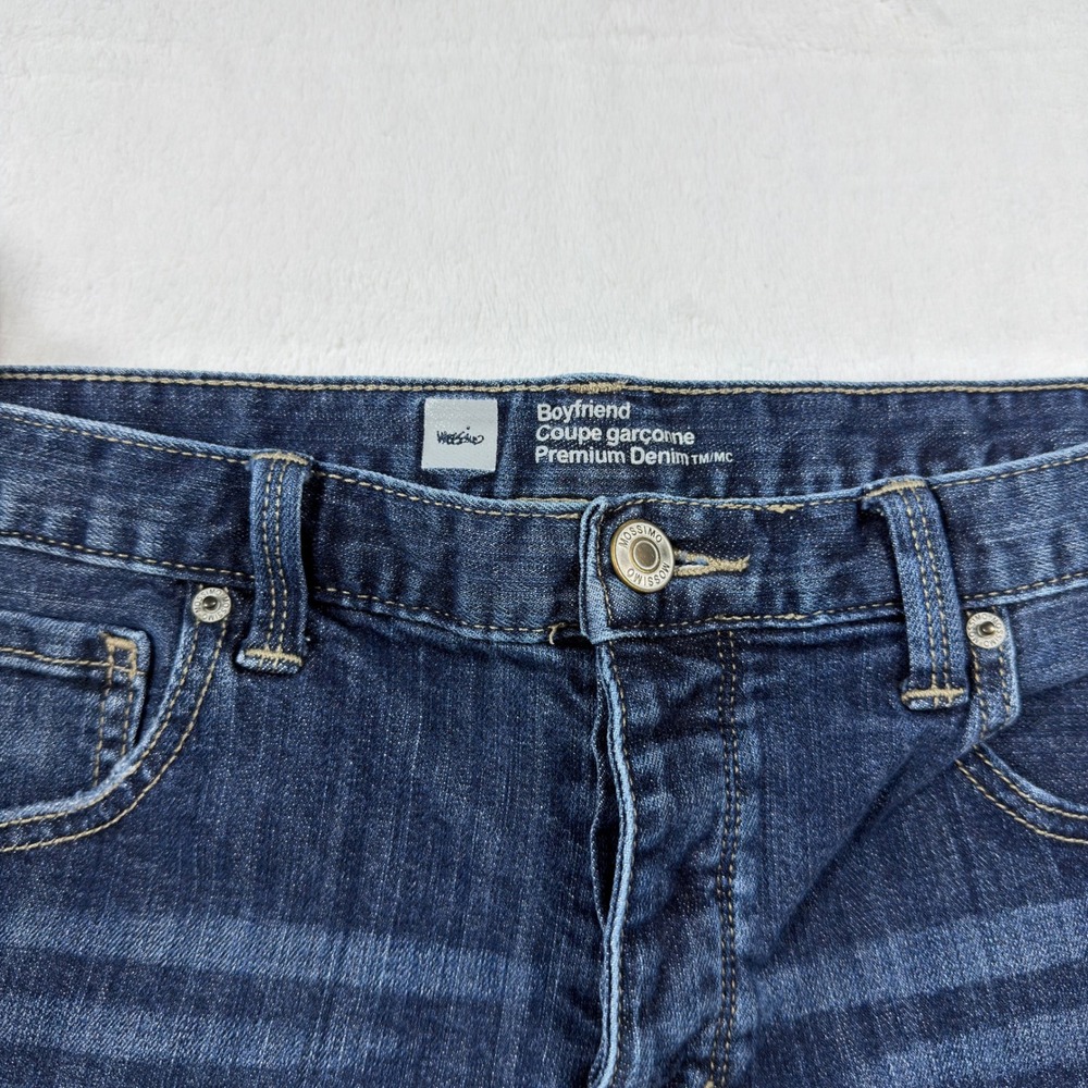 Mossimo Boyfriend Denim Shorts Womens 8 Dark Wash Blue Excellent Raw Hem Stretch - Picture 2 of 11